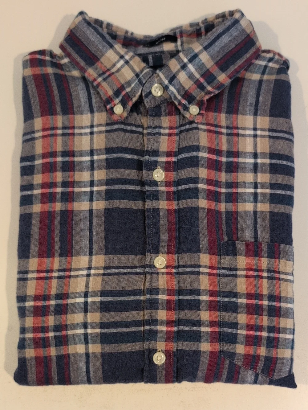 J. Crew Mens Large Slim Linen-Cotton Short Sleeve Button Down Shirt Style #A0560